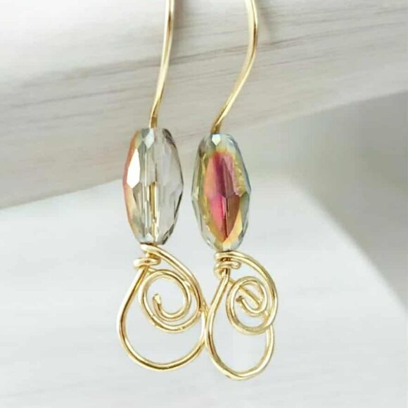 Boho Chic Beaded Dangle Earrings, Faceted Glass Jewelry, Artisan 1.5" - Picture 1 of 7